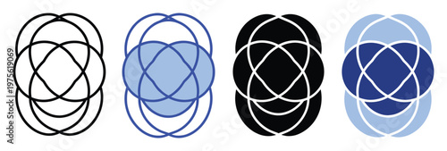 Abstract interwoven circular shapes forming intricate geometric patterns in a modern vector graphic, ideal for technology, business, or conceptual design projects