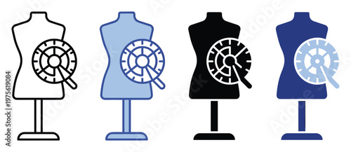 Dress form with a color palette icon illustrating garment design and textile selection for apparel businesses, clothing brand promotion, and creative studio services.