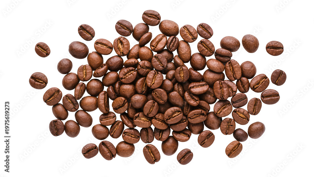 Obraz premium Pile of roasted coffee beans, isolated on transparent background