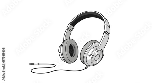 Modern pair of over ear wired headphones in a sleek gray color is illustrated for music enthusiasts and audio production work.