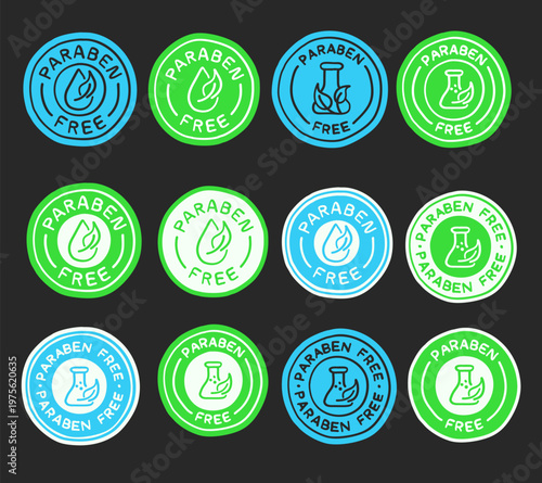 Handdrawn Paraben Free Icon Signs Set.