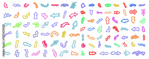 Set Of Abstract Funny Hand-Drawn Arrows Signs Vector Design. Funny Direction Symbols.