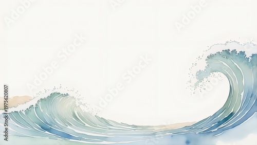 上品な青海波ベージュの水彩フレーム背景