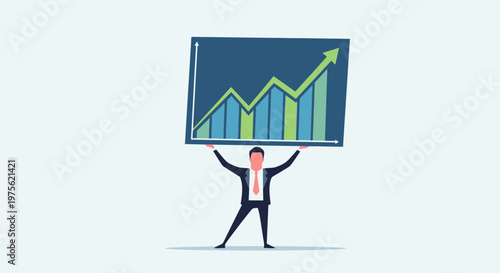 Businessman holding up a rising stock market graph with arrow