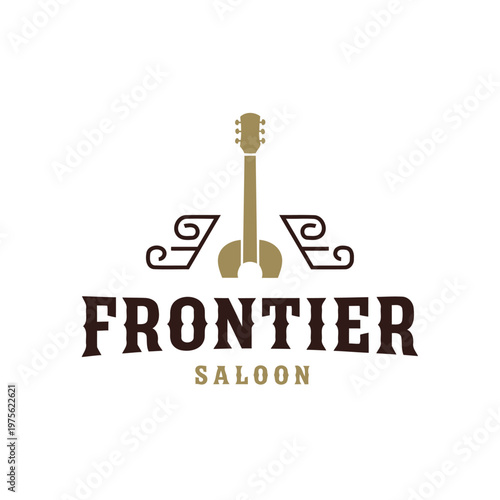 Guitar Music Vintage Retro Saloon Bar Cowboy logo design.
