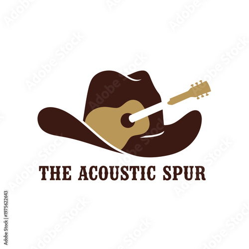 The Acoustic Spur Logo With Cowboy Hat And Guitar For Country Music Branding.