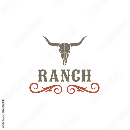 Texas Longhorn Buffalo Bull Cattle Livestock Farm Ranch countryside Country Western Logo Design.