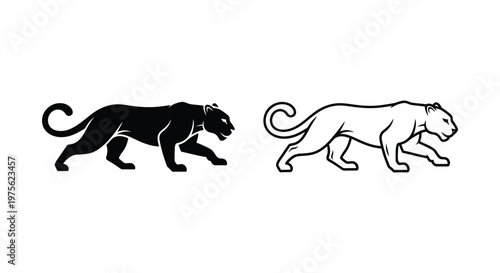 Black vs White Panther Silhouette Designs Vector