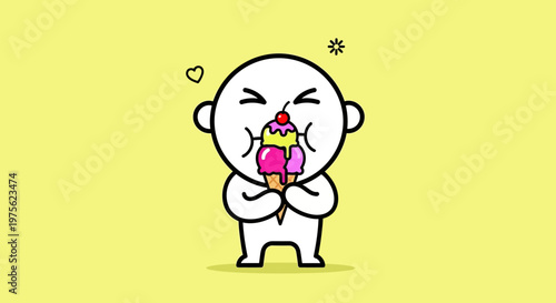 Cute Cartoon Character Enjoying Ice Cream Cone