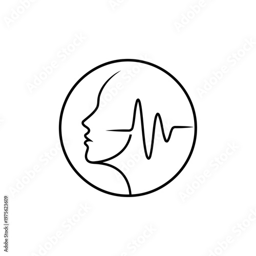 Female Profile With Sound Wave Heartbeat Icon Representing Voice Health And Medical Monitoring.