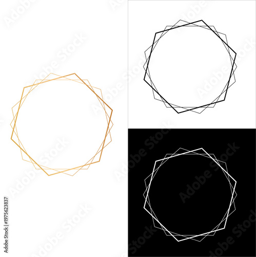 Rotating polygonal outlines forming a circular, abstract composition. The thin lines create a sense of motion and balance, blending minimalism with geometric precision