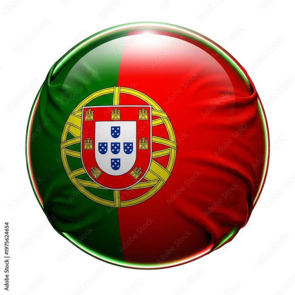 Obraz premium A spherical representation of the Portugal flag featuring iconic colors and emblem design