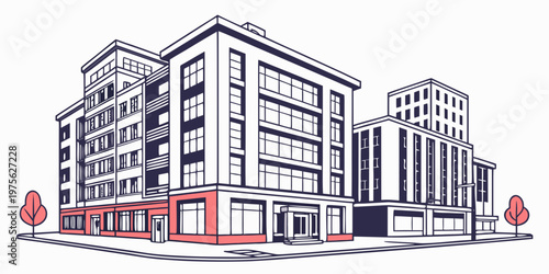 A multi-story brick building with multiple balconies and windows