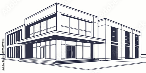 Modern two-story house with a spacious balcony and large windows