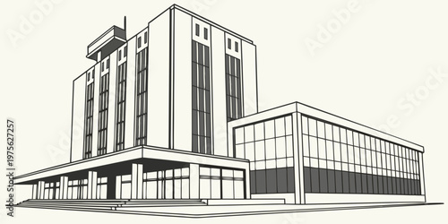 Modern industrial steel structure with multiple levels and staircases