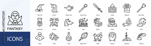 fantasy  Icon Set Collection Pack Vector Illustration Concept. Containing halloween,hat,magic,witch,animal,fairy tale icon