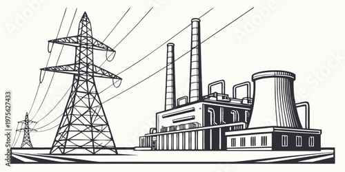 A black and white illustration of a steam locomotive pulling a passenger train