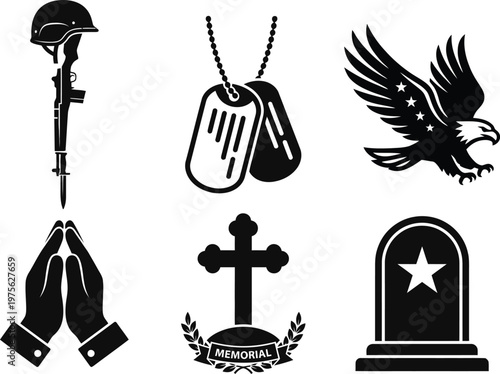Military memorial icons vector set isolated on white background