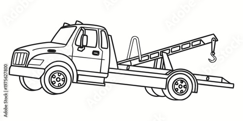 An old pickup truck with a long bed attached to its rear