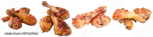 Foto Deliciously grilled chicken thighs and drumsticks, golden brown and succulent, isolated on a transparent background