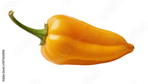 Foto Bright orange habanero pepper with green stem, isolated on transparent backgroun
