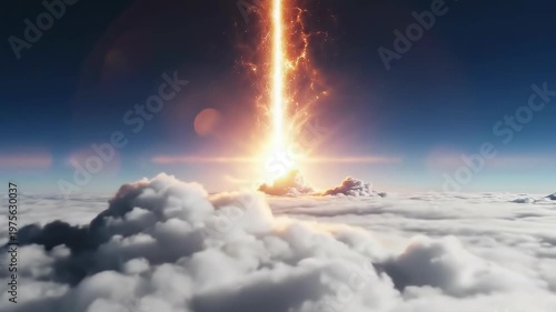 Dramatic Sky Beam: A Visual Spectacle of Light and Clouds.