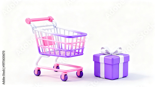 Pink and Purple Shopping Cart · Gift Promotion 3D Scene