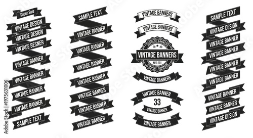 Collection of vintage ribbon banners and badges for graphic design and decoration