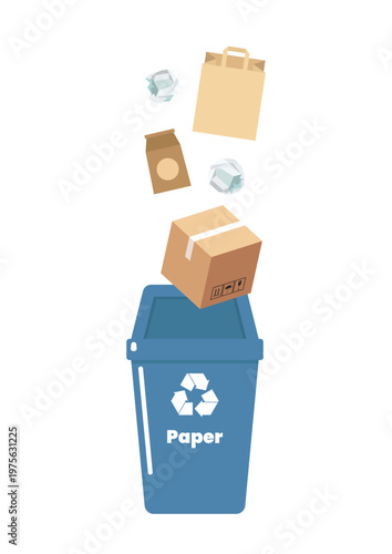 Paper garbage sorting container with recycle symbol