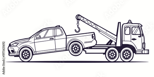 A cartoon truck and car towing a trailer with a boat on it