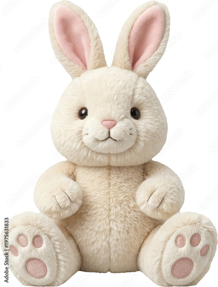 Obraz premium Adorable cream-colored Easter bunny plush toy isolated on transparent background