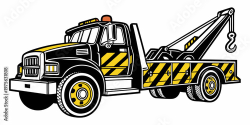 A yellow pickup truck with a green tractor trailer attached