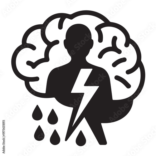 Anxiety and psychological pressure symbol with storm inside mind