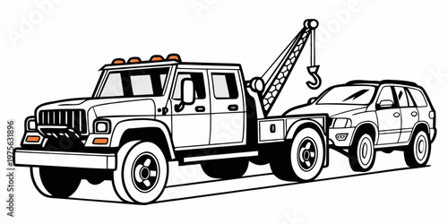 A large truck with a flatbed trailer attached for hauling goods