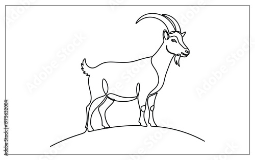 Continuous Line Drawing of a Billy Goat, Minimalist Farm Animal with Horns Vector Illustration for Logo Design