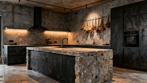 Industrial Style Stone Island · Wabi-Sabi Kitchen Space