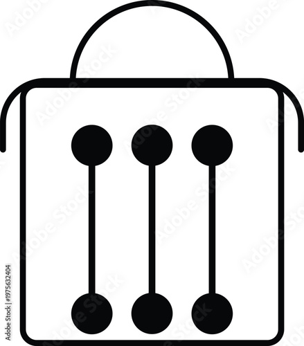 Simple black and white line drawing of a vintage radio with three knobs