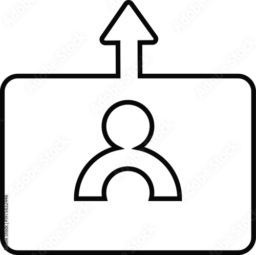 Simple line icon of a person inside a rectangular frame with an upward arrow