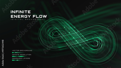 Schilderij op canvas Abstract infinite energy flow background with digital green light wave