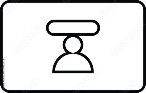 Simple line drawing of a person inside a rectangular frame