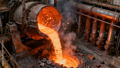 Steel Making Furnace · Molten Iron Pouring Industrial Scene

