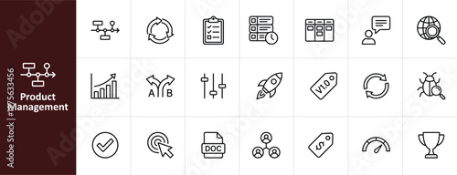 Product Management and Agile Development Line Icon Set - Minimalist Software Lifecycle Vector Illustrations