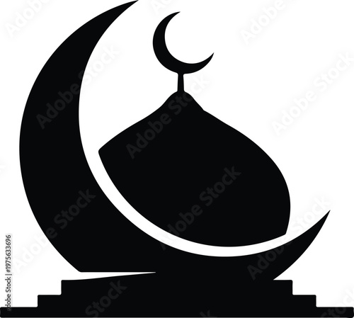 Bild auf Leinwand Mosque dome silhouette with crescent moon and stairs vector illustration