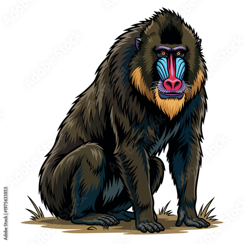Sitting mandrill monkey vector illustration