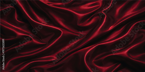 Abstract red and purple rippled silk fabric with a smooth shiny satin texture creates an elegant luxury drapery background featuring soft waves and decorative curves for a valentine backdrop