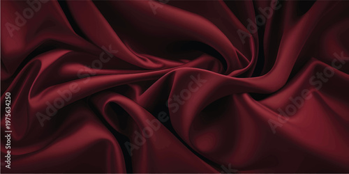 Luxurious red silk and satin fabric creates a smooth shiny textile background with soft rippled waves and elegant drapery curves perfect for a romantic Valentine decoration backdrop