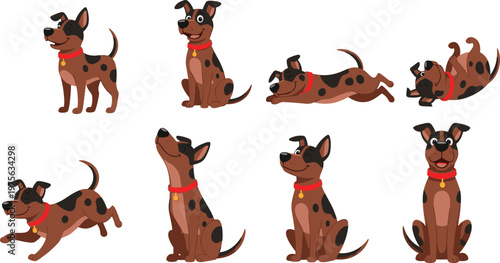 Cute Cartoon Dog Character Set Featuring Different Poses Actions and Expressions Including Sitting Running Playing and Lying Adorable Pet Illustration Collection