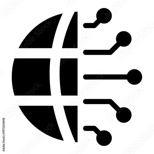 Global Network Icon. Globe with Connection Lines, Worldwide Connectivity Concept