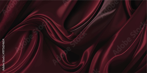 Abstract red silk background with smooth satin fabric waves and a flowing textile texture design for a soft decorative backdrop