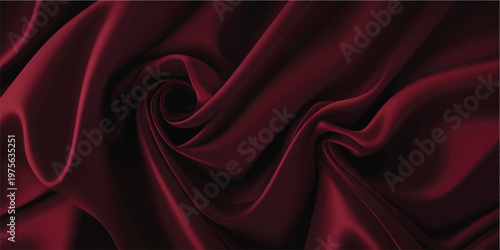 Luxurious dark red draped fabric with flowing smooth waves and soft texture